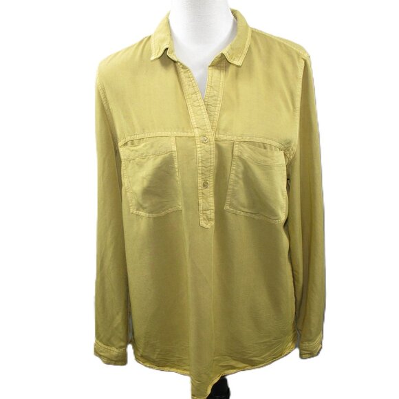 Christopher & Banks Chartreuse Partial Button Front Blouse Size Large - Picture 1 of 7